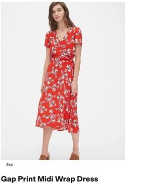 GAP Red Floral Midi Wrap Dress